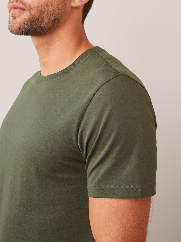 Green Dark Khaki Regular Fit 100% Cotton Essential Regular Crew Neck T-Shirt - Image 4 of 5