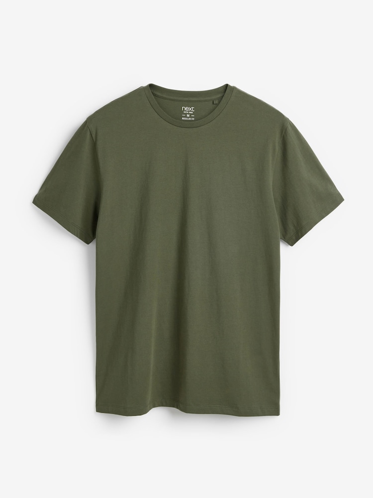 Green Dark Khaki Regular Fit 100% Cotton Essential Regular Crew Neck T-Shirt - Image 5 of 5