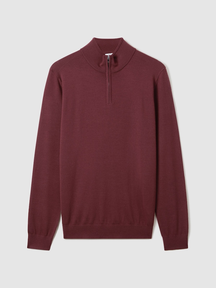 Reiss Brick Red Blackhall Merino Wool Half Zip Funnel Neck Jumper - Image 2 of 6 Reiss Brick Red Blackhall Merino Wool Half Zip Funnel Neck Jumper - Image 2 of 6