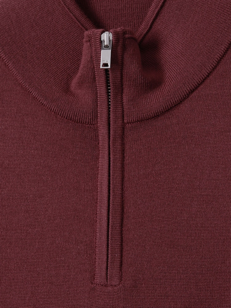Reiss Brick Red Blackhall Merino Wool Half Zip Funnel Neck Jumper - Image 6 of 6 Reiss Brick Red Blackhall Merino Wool Half Zip Funnel Neck Jumper - Image 6 of 6