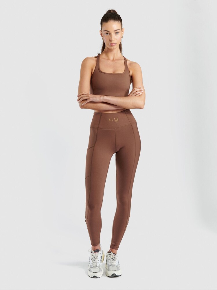 Brązowe, prążkowane legginsy Elle Sport z wykończeniem z zamszu - Image 1 of 6