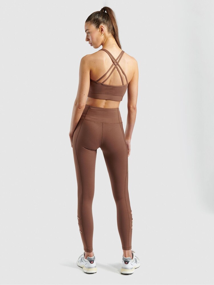 Brązowe, prążkowane legginsy Elle Sport z wykończeniem z zamszu - Image 2 of 6