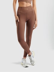 Brązowe, prążkowane legginsy Elle Sport z wykończeniem z zamszu - Image 4 of 6