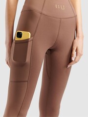 Brązowe, prążkowane legginsy Elle Sport z wykończeniem z zamszu - Image 5 of 6