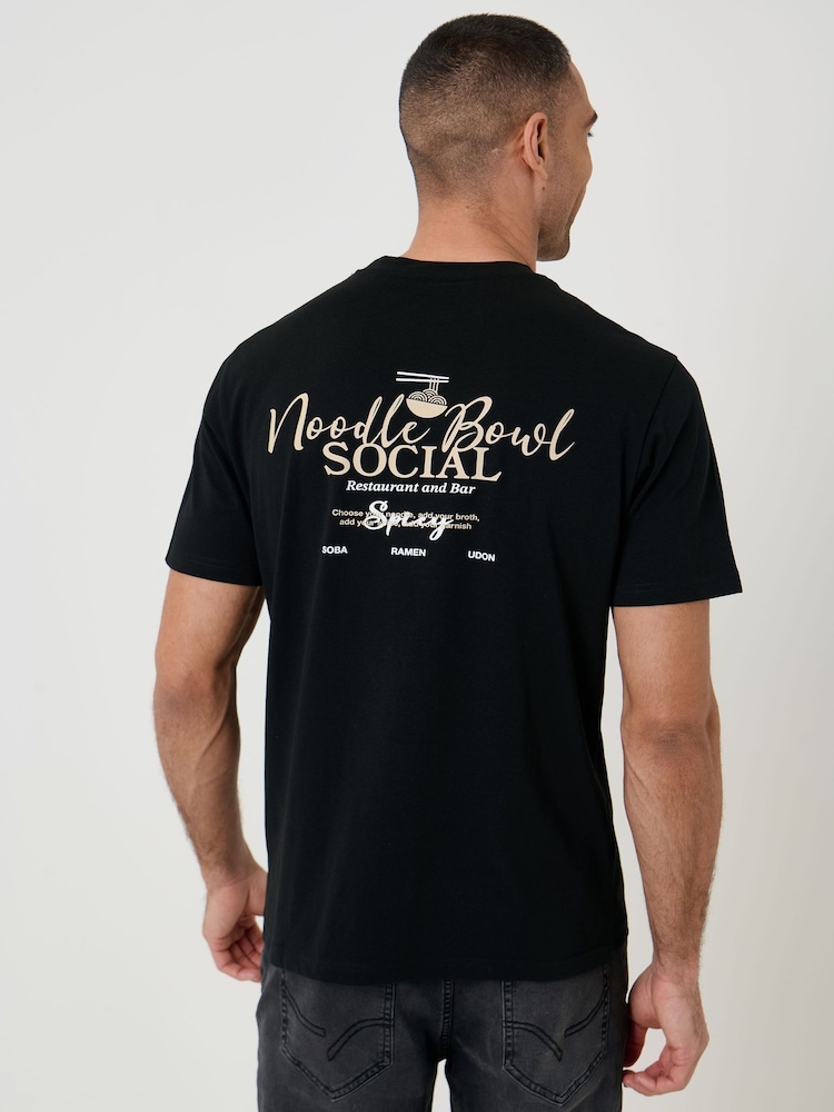 Threadbare Black Noodle Bowl Cotton Crew Neck T-Shirt - Image 1 of 6 Threadbare Black Noodle Bowl Cotton Crew Neck T-Shirt - Image 1 of 6