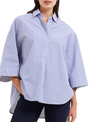 French Connection Blue Rhodes Sust Poplin Short Sleeve Popover 100% Cotton Blouse - Image 1 of 4