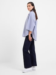 French Connection Blue Rhodes Sust Poplin Short Sleeve Popover 100% Cotton Blouse - Image 3 of 4
