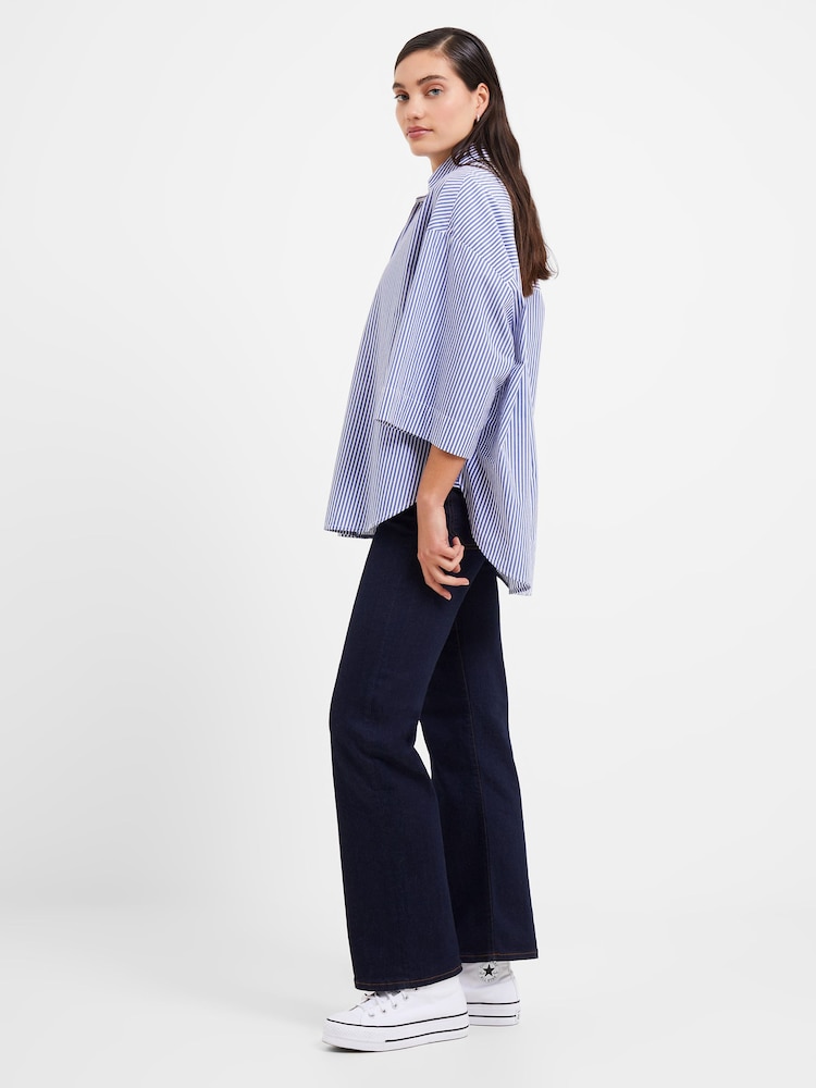 French Connection Blue Rhodes Sust Poplin Short Sleeve Popover 100% Cotton Blouse - Image 3 of 4