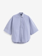 French Connection Blue Rhodes Sust Poplin Short Sleeve Popover 100% Cotton Blouse - Image 4 of 4