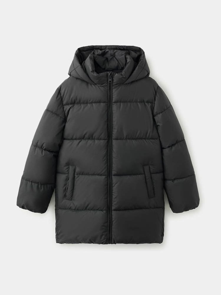 Mango Black Hooded Puffer Amerlong Coat - Image 1 of 4 Mango Black Hooded Puffer Amerlong Coat - Image 1 of 4