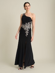 Gina Bacconi Black Celina One Shoulder Dress With Beading - Image 1 of 6
