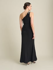 Gina Bacconi Black Celina One Shoulder Dress With Beading - Image 2 of 6