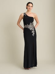 Gina Bacconi Black Celina One Shoulder Dress With Beading - Image 3 of 6