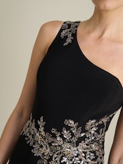 Gina Bacconi Black Celina One Shoulder Dress With Beading - Image 4 of 6