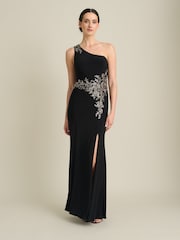 Gina Bacconi Black Celina One Shoulder Dress With Beading - Image 5 of 6