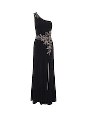Gina Bacconi Black Celina One Shoulder Dress With Beading - Image 6 of 6
