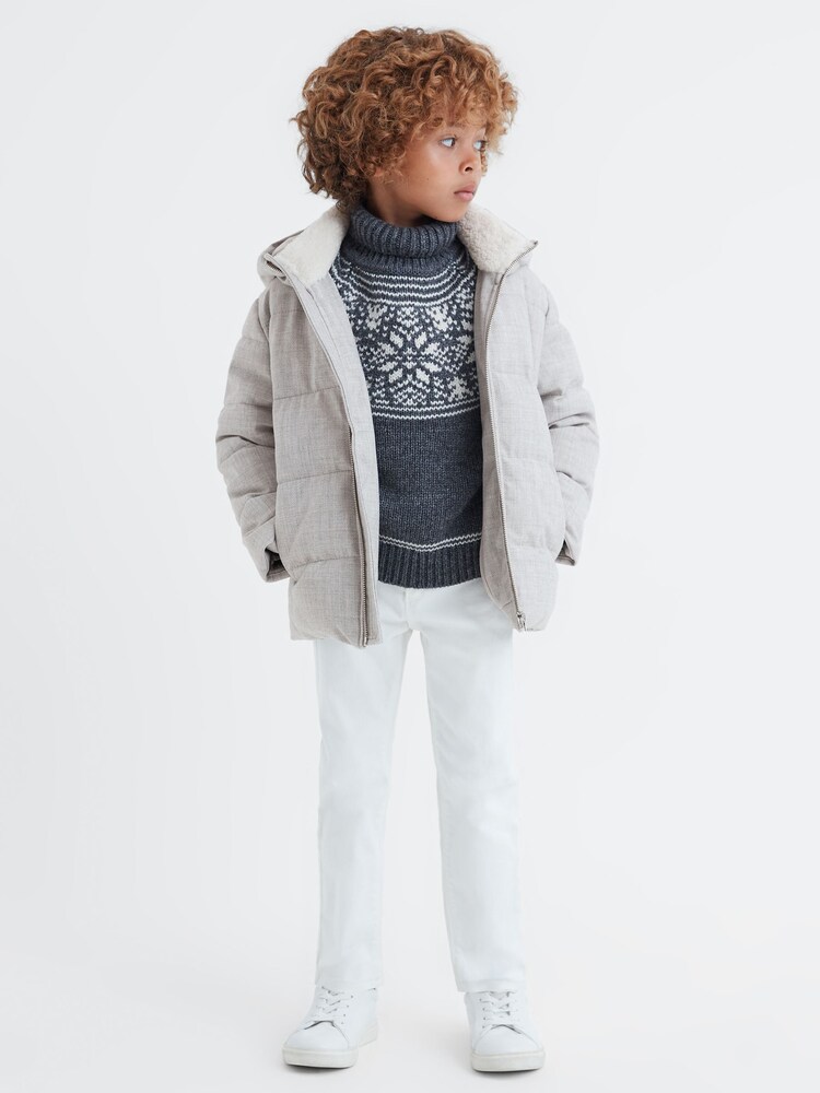 Reiss Soft Grey Disere Water Repellent Quilted Hooded Coat - Image 1 of 6