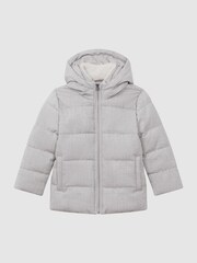 Reiss Soft Grey Disere Water Repellent Quilted Hooded Coat - Image 2 of 6