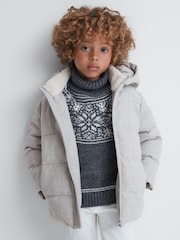 Reiss Soft Grey Disere Water Repellent Quilted Hooded Coat - Image 3 of 6