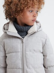 Reiss Soft Grey Disere Water Repellent Quilted Hooded Coat - Image 4 of 6