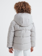 Reiss Soft Grey Disere Water Repellent Quilted Hooded Coat - Image 5 of 6