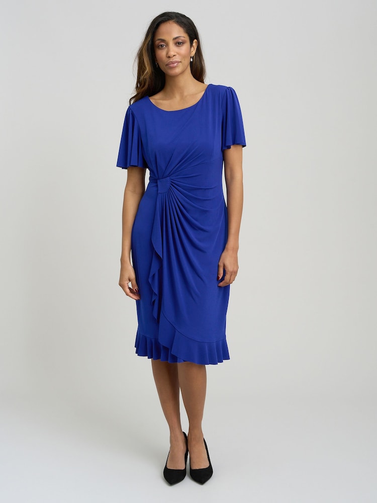 Gina Bacconi Blue Raya Faux Wrap Dress With Frill Hem - Image 1 of 6 Gina Bacconi Blue Raya Faux Wrap Dress With Frill Hem - Image 1 of 6