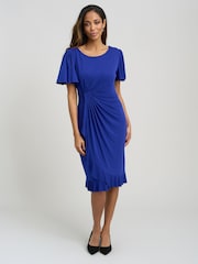 Gina Bacconi Blue Raya Faux Wrap Dress With Frill Hem - Image 3 of 6
