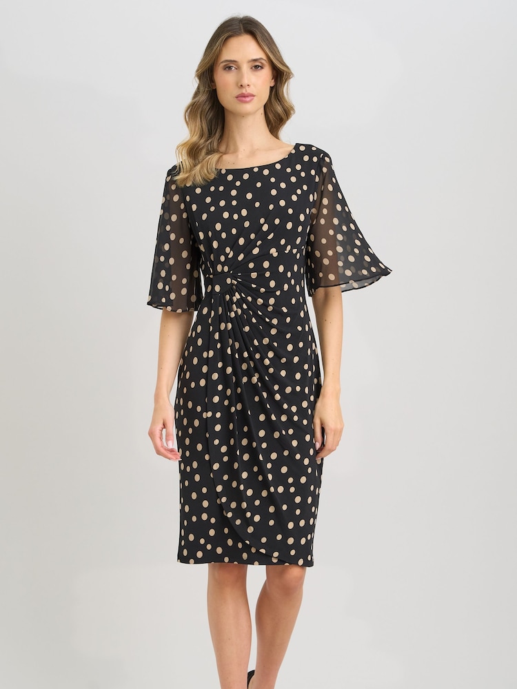 Gina Bacconi Black Greta Spot Print Faux Wrap Dress - Image 1 of 6 Gina Bacconi Black Greta Spot Print Faux Wrap Dress - Image 1 of 6