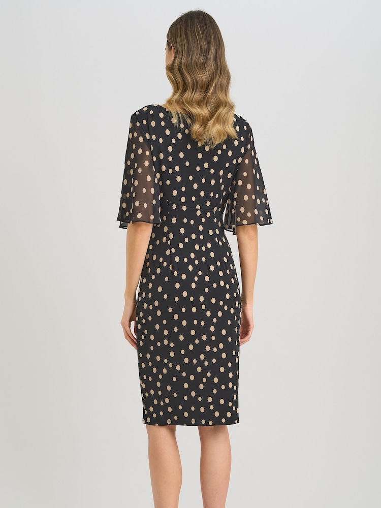 Gina Bacconi Black Greta Spot Print Faux Wrap Dress - Image 2 of 6 Gina Bacconi Black Greta Spot Print Faux Wrap Dress - Image 2 of 6