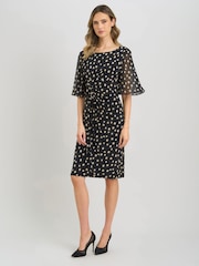 Gina Bacconi Black Greta Spot Print Faux Wrap Dress - Image 3 of 6