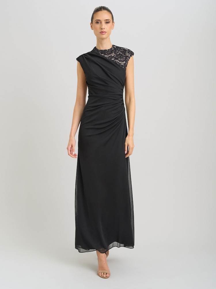 Gina Bacconi Black Carter Lace Detail Maxi Dress - Image 1 of 6