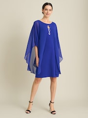 Gina Bacconi Diamante Trim Chiffon Cape Dress - Imagen 1 de 7