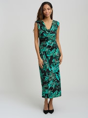 Gina Bacconi Green Hatty Floral Cowl Neck Midi Dress - Image 1 of 5
