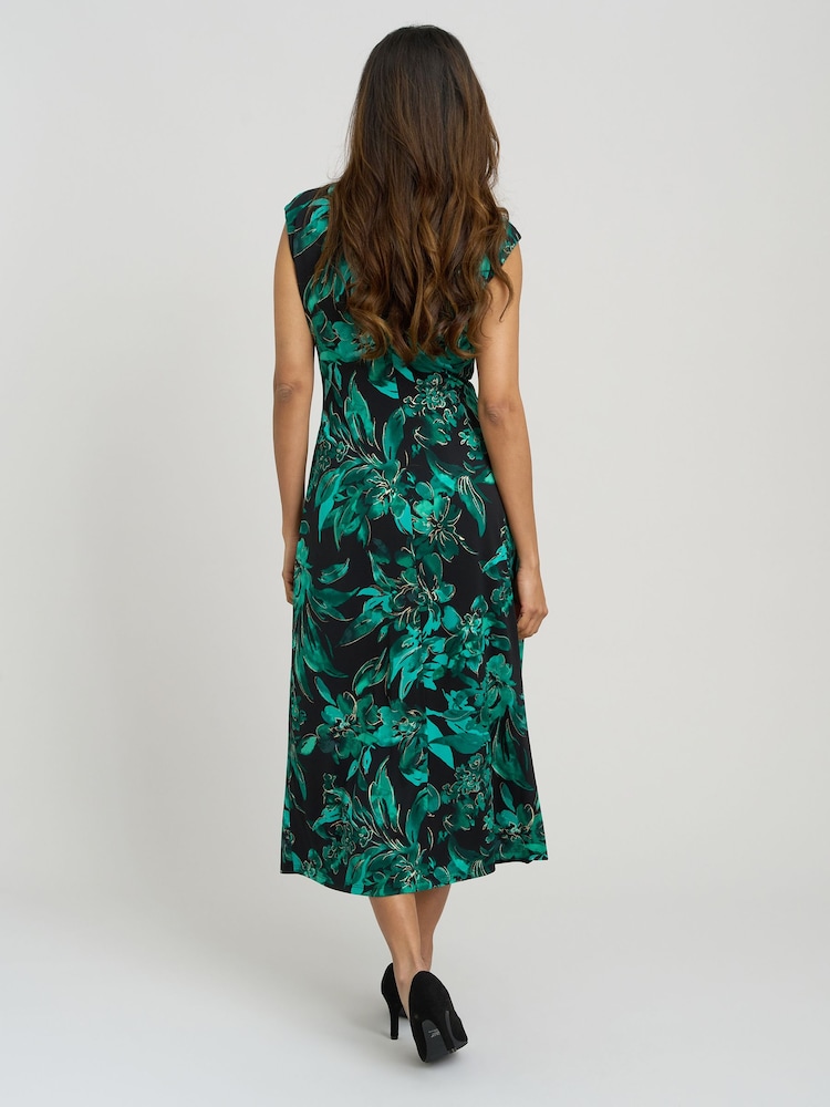 Gina Bacconi Green Hatty Floral Cowl Neck Midi Dress - Image 2 of 5 Gina Bacconi Green Hatty Floral Cowl Neck Midi Dress - Image 2 of 5
