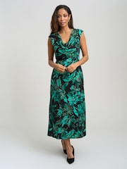 Gina Bacconi Green Hatty Floral Cowl Neck Midi Dress - Image 3 of 5