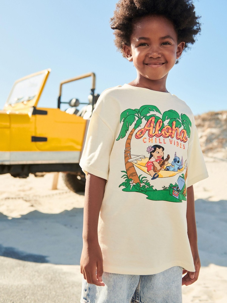 Lilo & Stitch Ecru Cream Oversized T-Shirt (3-16yrs) - Image 1 of 6 Lilo & Stitch Ecru Cream Oversized T-Shirt (3-16yrs) - Image 1 of 6
