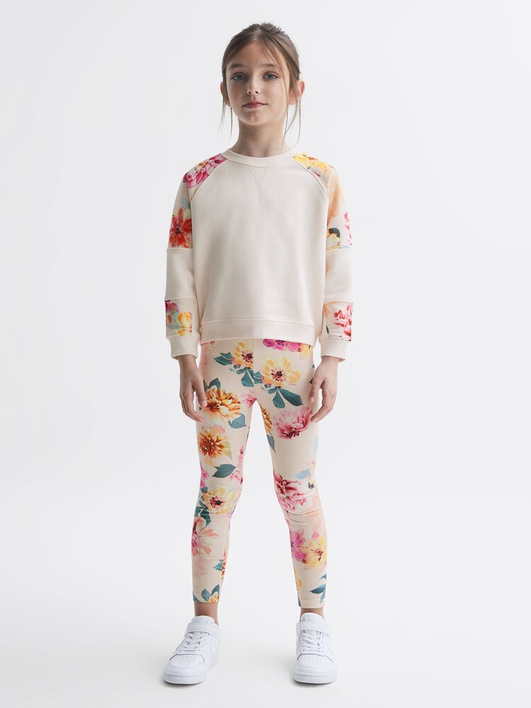 Reiss Pink Brooke 9-12 yrs Floral Print Cotton Jersey Sweatshirt - Image 1 of 6