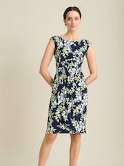 Gina Bacconi Blue Poppie Sleeveless Faux Wrap Floral Dress - Image 1 of 5
