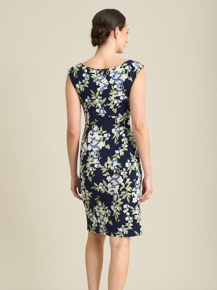 Gina Bacconi Blue Poppie Sleeveless Faux Wrap Floral Dress - Image 2 of 5 Gina Bacconi Blue Poppie Sleeveless Faux Wrap Floral Dress - Image 2 of 5