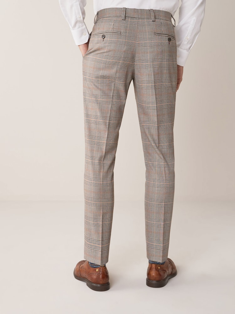 Taupe Slim Fit Check Suit: Trousers - Image 2 of 5