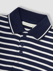 JoJo Maman Bébé Navy Ecru Stripe Short Sleeve Polo Shirt Bodysuit - Image 2 of 3