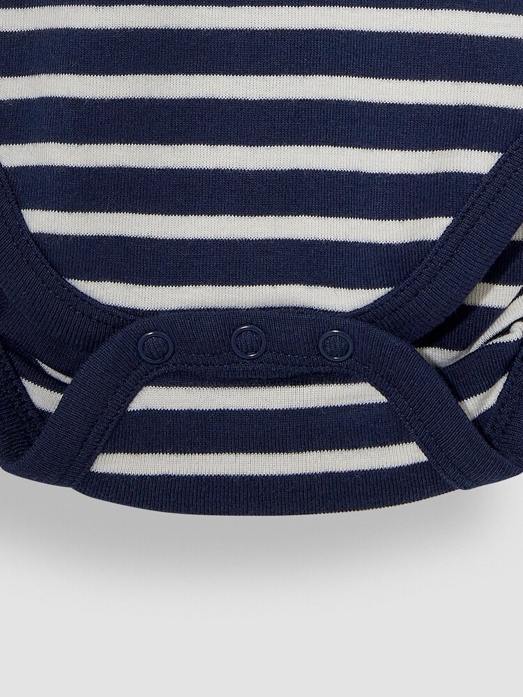 JoJo Maman Bébé Navy Ecru Stripe Short Sleeve Polo Shirt Bodysuit - Image 3 of 3