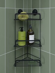 Croydex Black Stick 'n' Lock™ 3 Tier Corner Basket - Image 1 of 4
