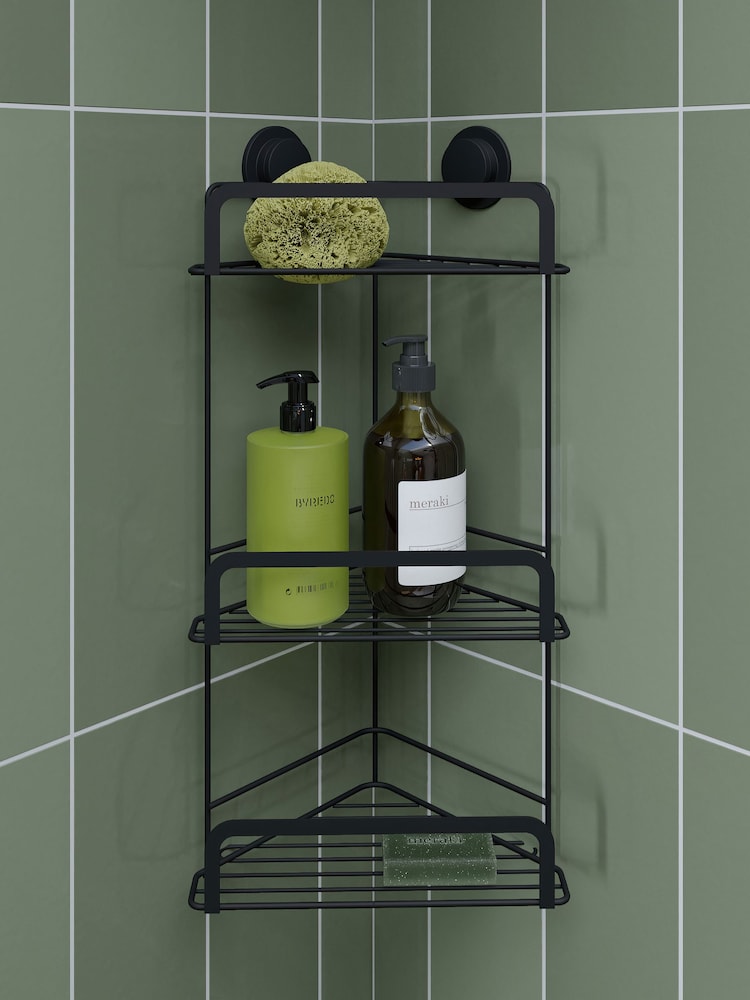 Croydex Black Stick 'n' Lock™ 3 Tier Corner Basket - Image 1 of 4