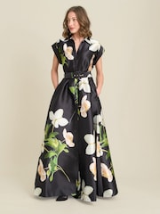 Gina Bacconi Black Selina Floral Belted Maxi Dress - Image 1 of 5