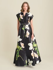 Gina Bacconi Black Selina Floral Belted Maxi Dress - Image 2 of 5
