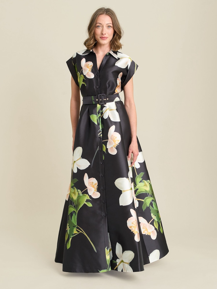 Gina Bacconi Black Selina Floral Belted Maxi Dress - Image 2 of 5