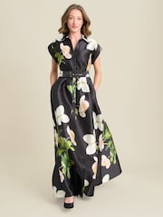 Gina Bacconi Black Selina Floral Belted Maxi Dress - Image 3 of 5