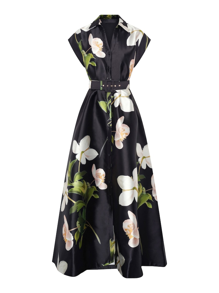 Gina Bacconi Black Selina Floral Belted Maxi Dress - Image 5 of 5