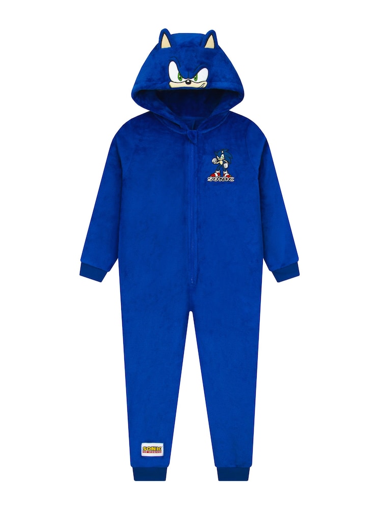 Character Blue Sonic The Hedgehog Onesie With 3D Ears - Image 1 of 8 Character Blue Sonic The Hedgehog Onesie With 3D Ears - Image 1 of 8